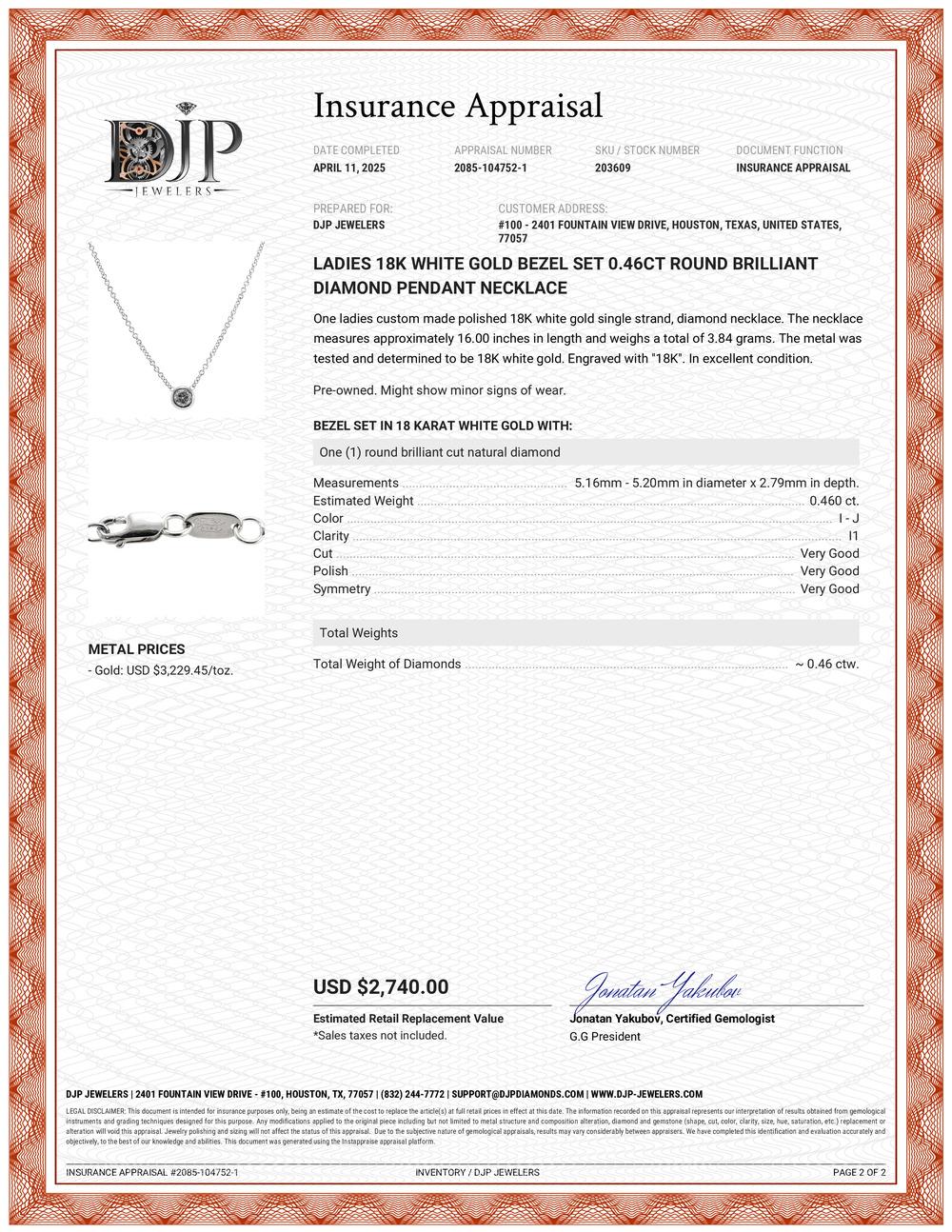 Damen 18K Weißgold Lünette Set 0,46ct Runde Brillant Diamant Anhänger Halskette im Angebot 2