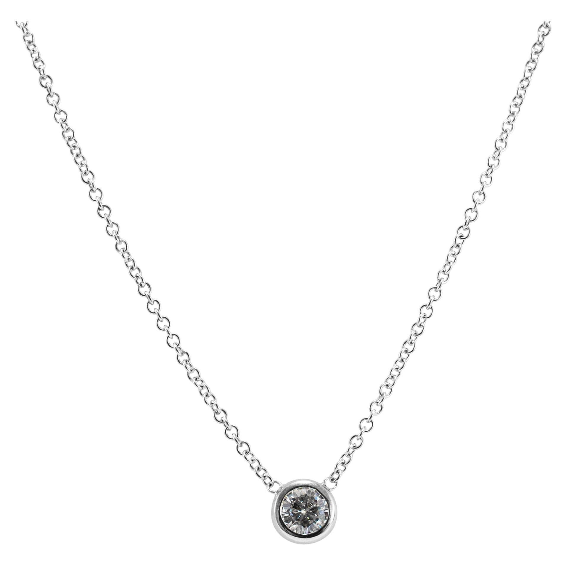 Ladies 18K White Gold Bezel Set 0.46ct Round Brilliant Diamond Pendant Necklace
