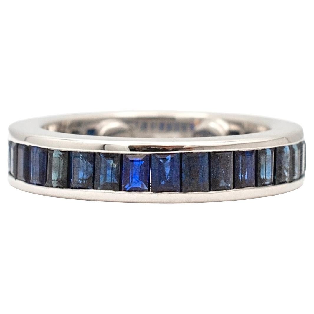 Ladies 18K White Gold Channel Baguette Sapphires Band For Sale