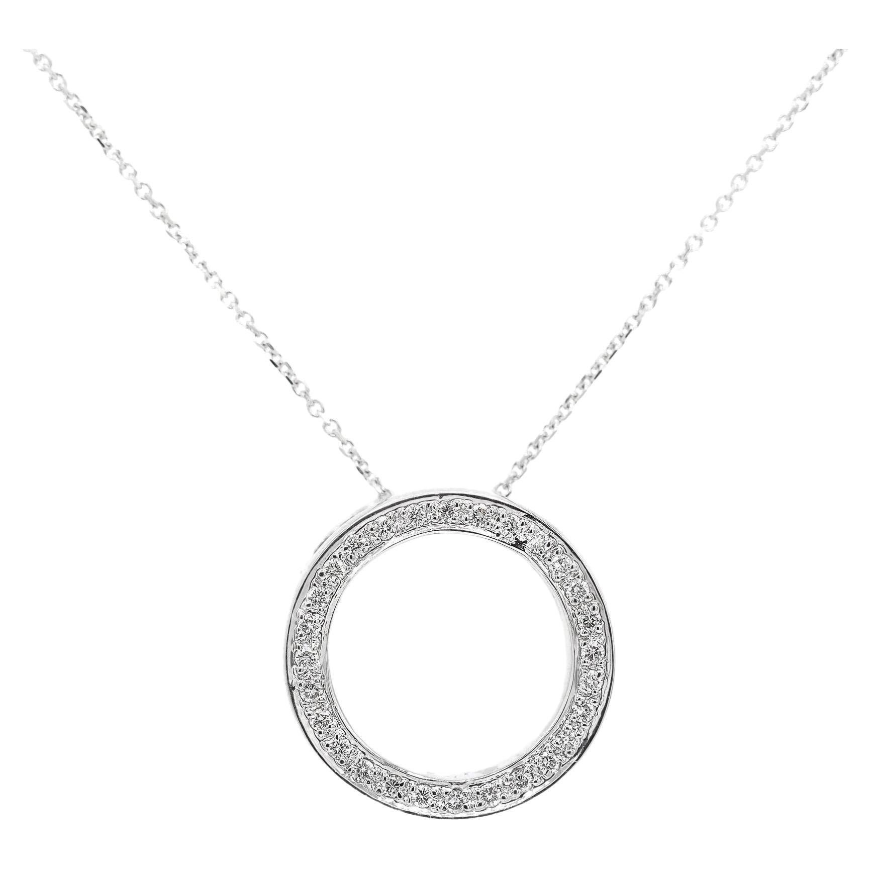 Chaumet 18K White Gold Diamond Circle Pendant Cord Necklace at 1stDibs