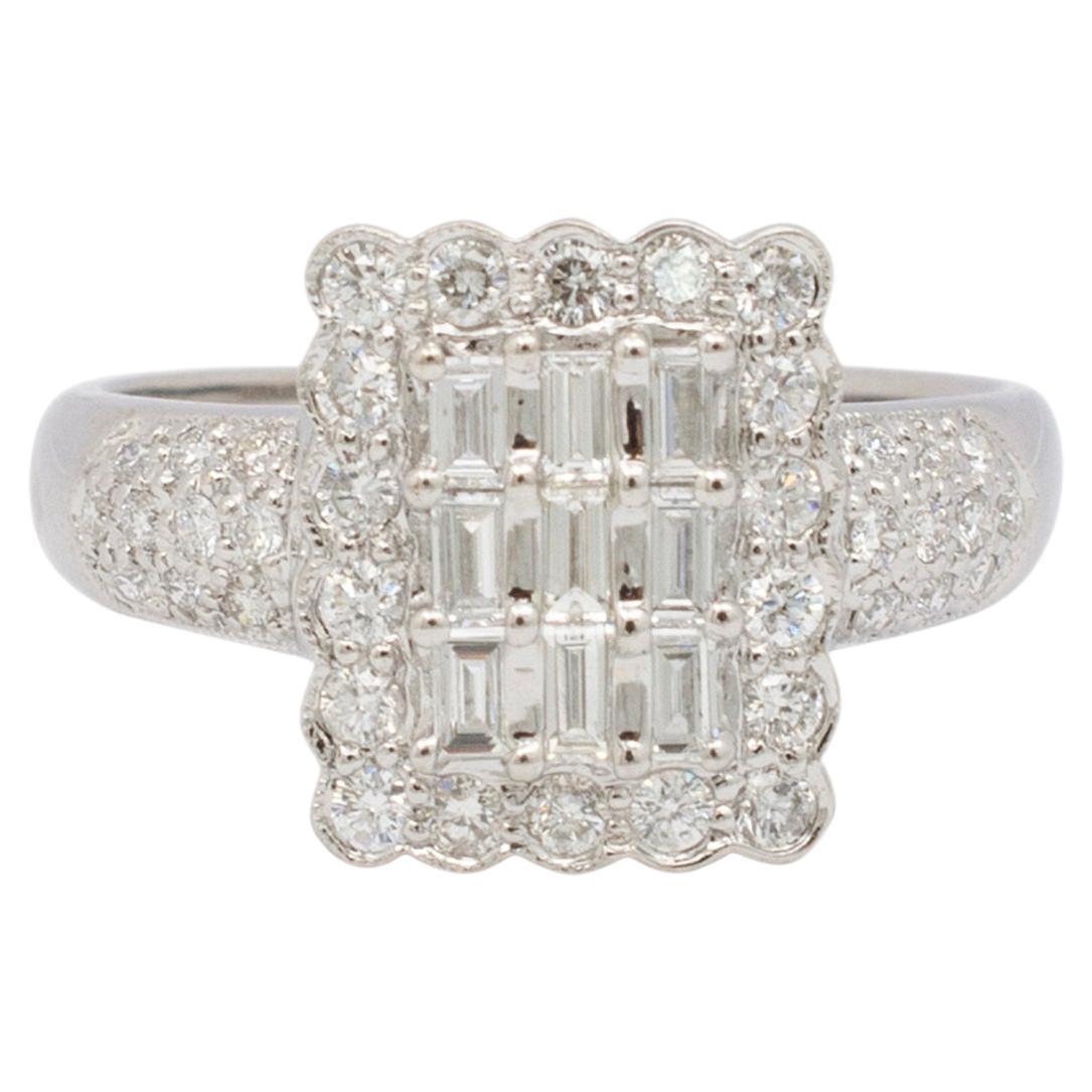 Ladies 18K White Gold Cluster Pave Diamond Cocktail Ring For Sale