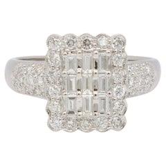 Ladies 18K White Gold Cluster Pave Diamond Cocktail Ring