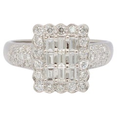 Bague cocktail en or blanc 18 carats avec grappe de diamants pavés, pour femmes