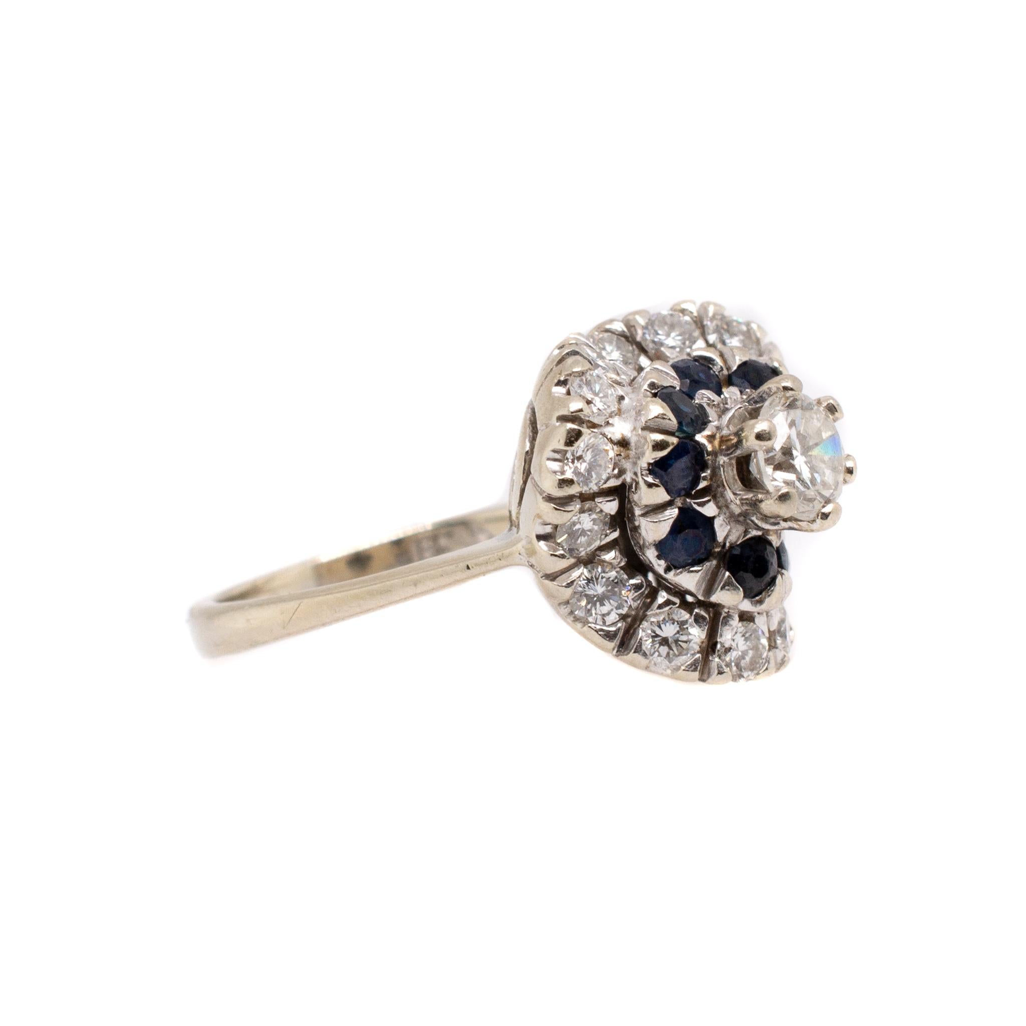 Vintage Ladies 18K White Gold Cocktail Sapphires Diamond Ring
