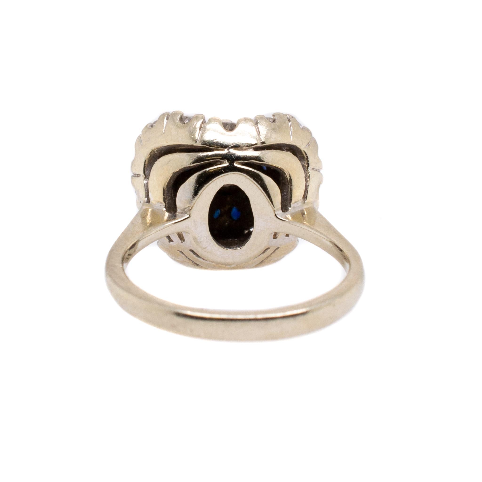 Women's Vintage Ladies 18K White Gold Cocktail Sapphires Diamond Ring