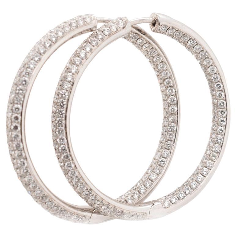 Pendientes aros de diamantes de oro blanco de 18 quilates para mujer