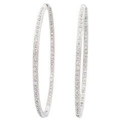 Ladies 18K White Gold Diamond Inside Out Hoop Earrings