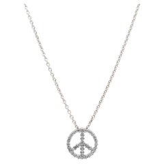 Ladies 18K White Gold Diamond Peace Signant Halskette