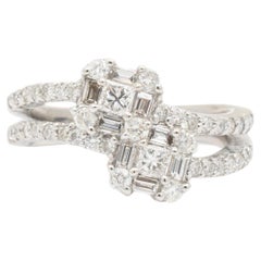 Ladies 18K White Gold Double Square Headed Diamond Engagement Ring