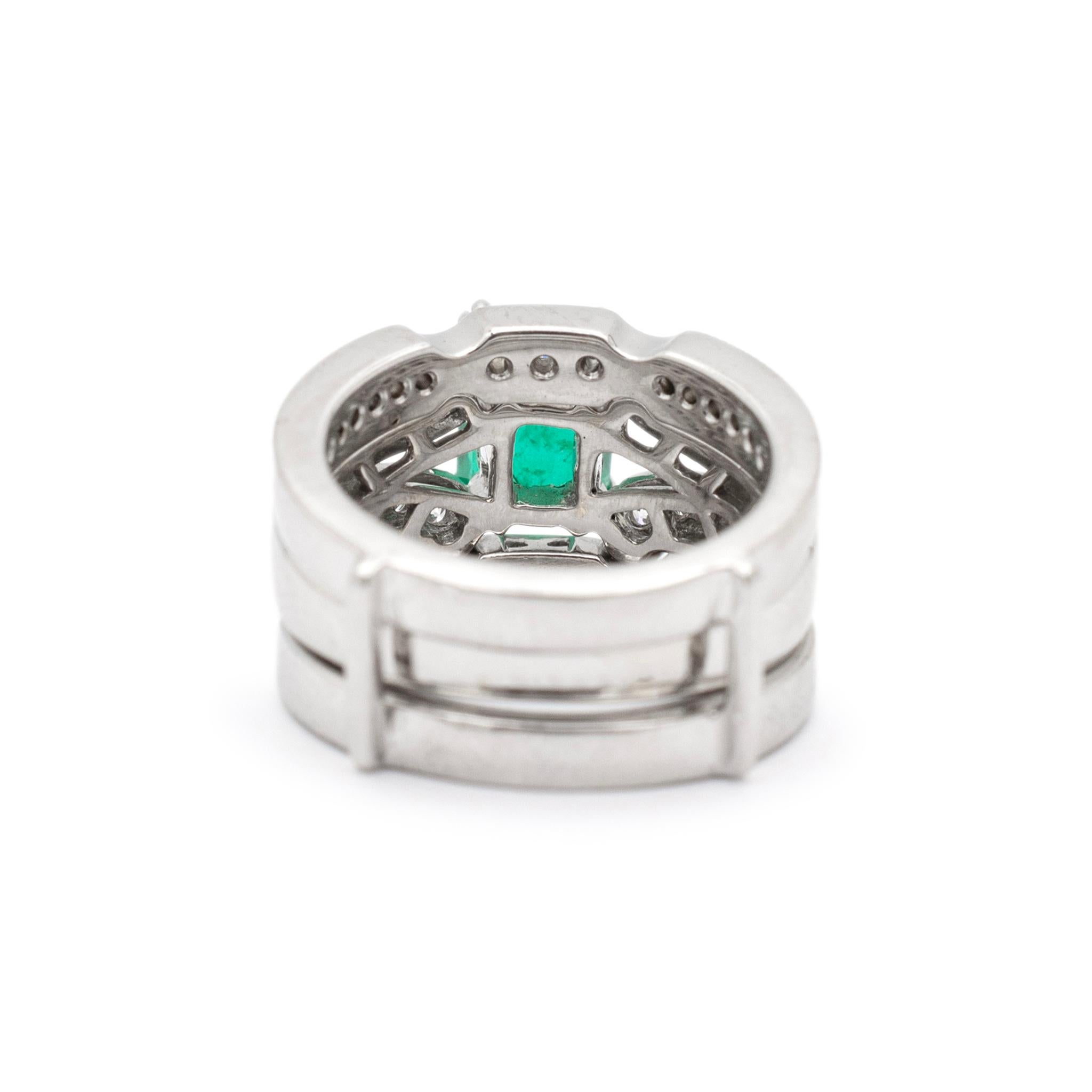 Women's Ladies 18K White Gold Emerald Accented Diamond Cocktail Ring With Jacket Ring