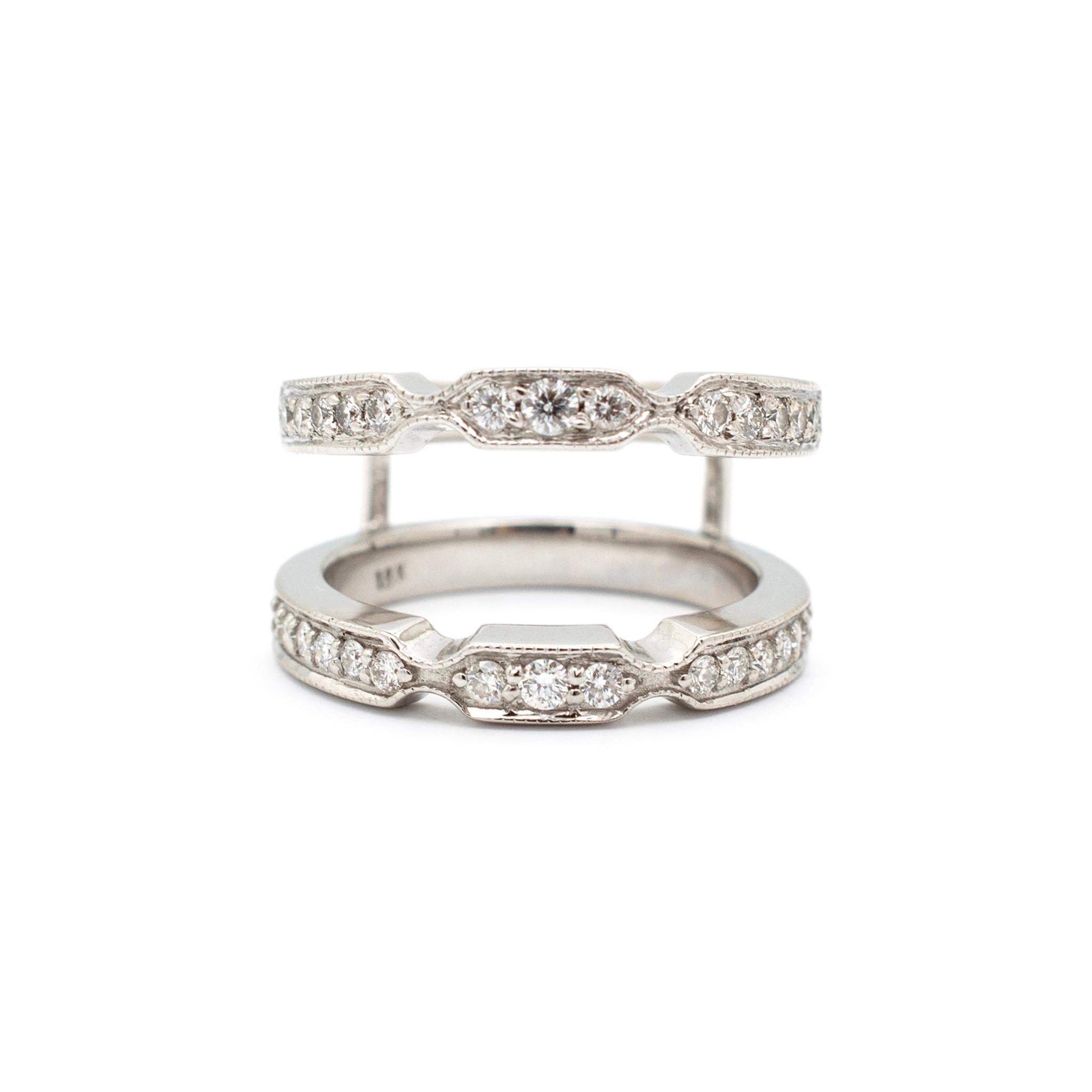 Ladies 18K White Gold Emerald Accented Diamond Cocktail Ring With Jacket Ring 1