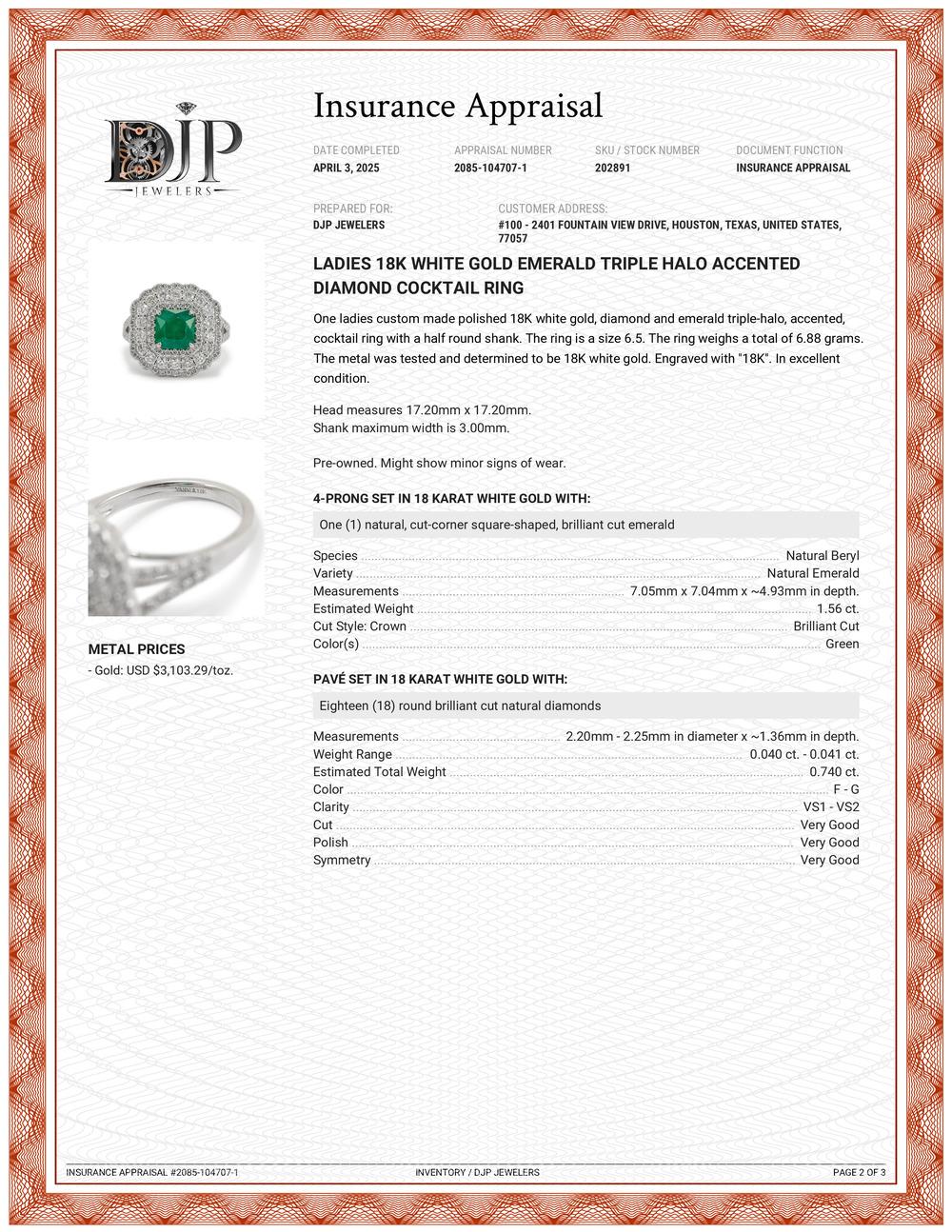 Anello da cocktail da donna in oro bianco 18 carati con smeraldo e diamante a tripla raggiera in vendita 5