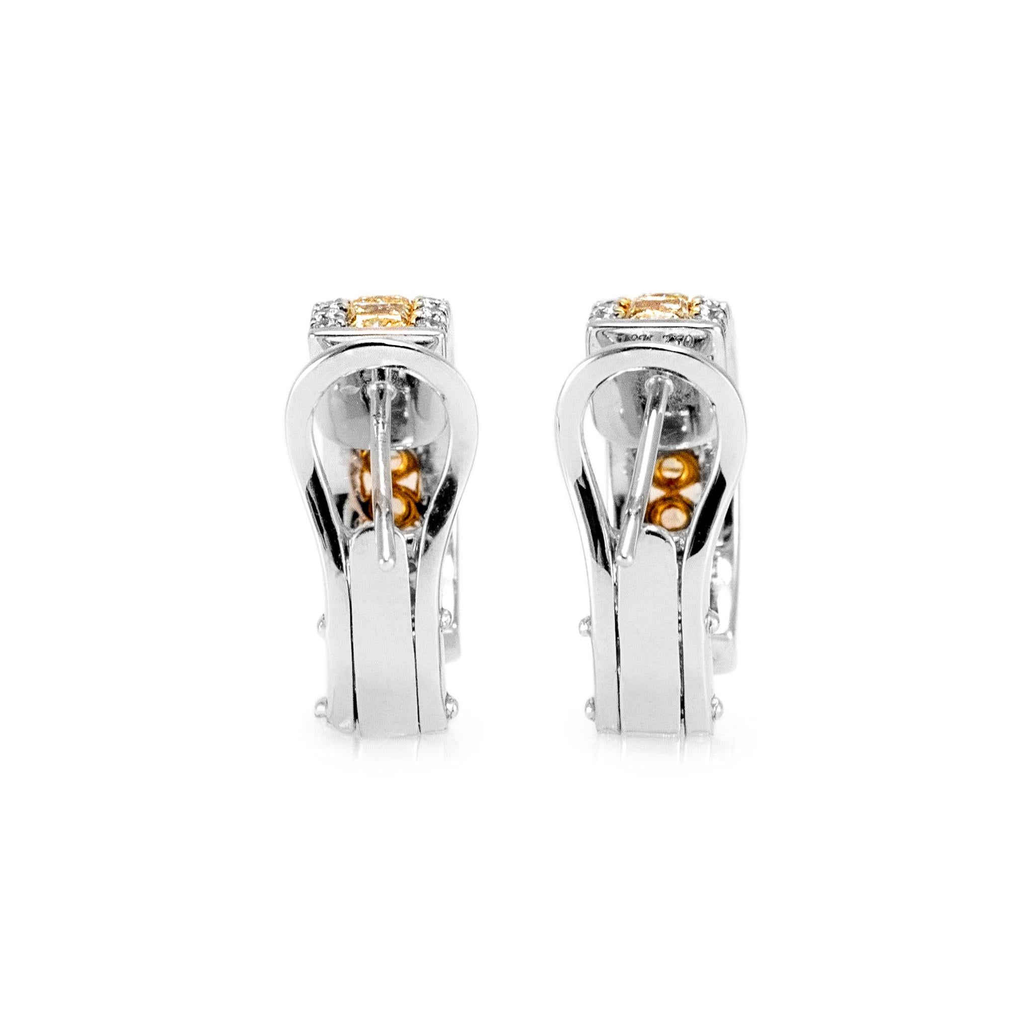 De las mujeres Pendientes en forma de aro de oro blanco de 18 quilates con diamantes amarillos y blancos de fantasía en venta