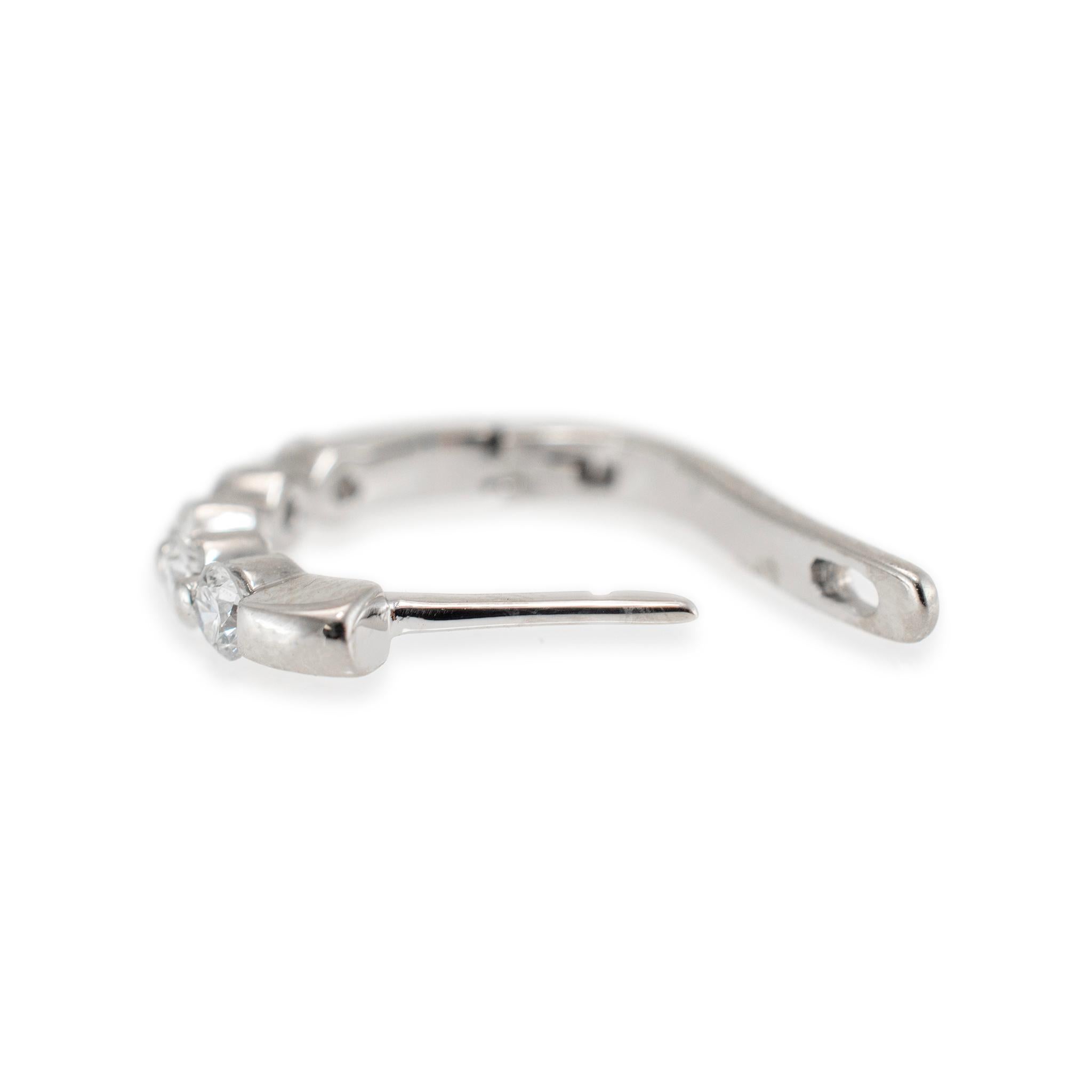 Ladies 18K White Gold Half Eternity Diamond Hoop Earrings In Excellent Condition For Sale In Houston, TX