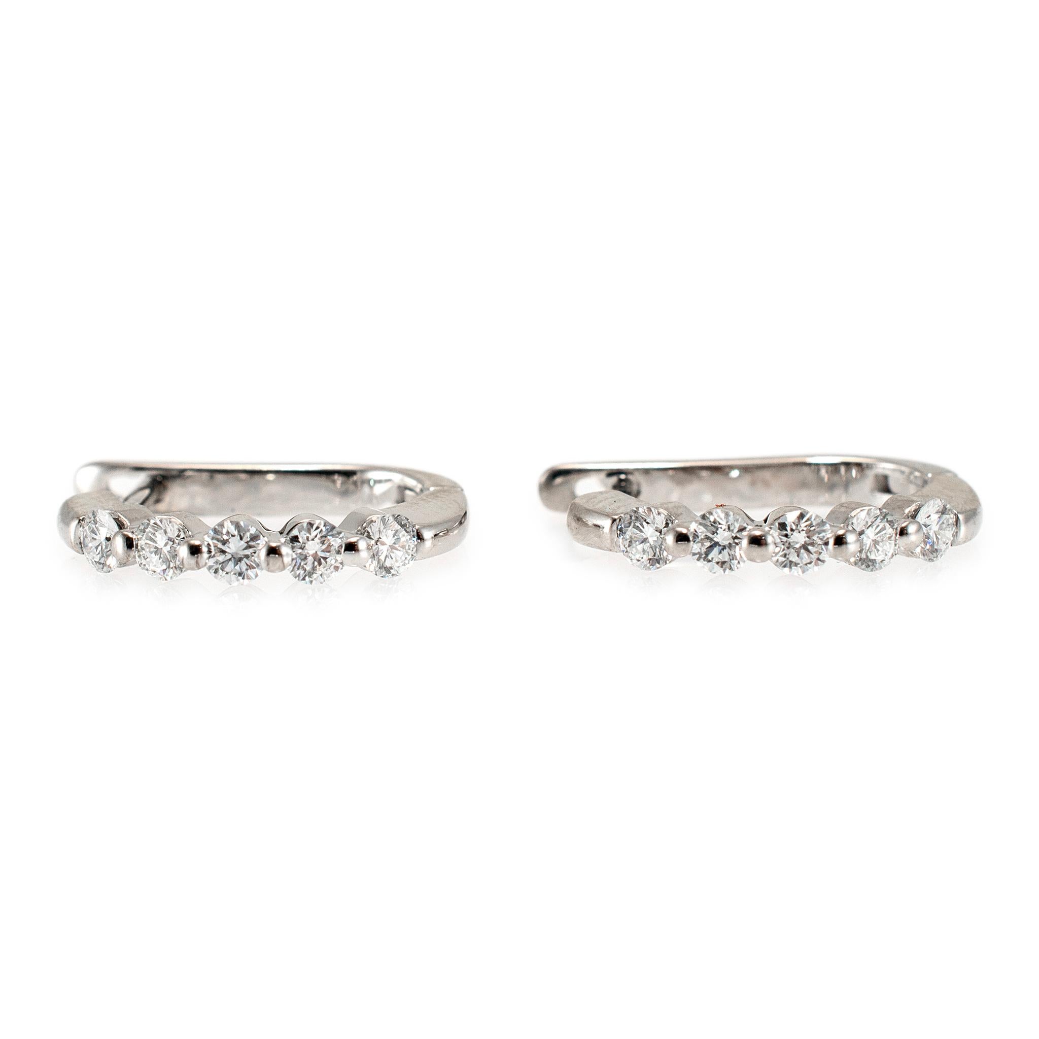 Women's Ladies 18K White Gold Half Eternity Diamond Hoop Earrings For Sale