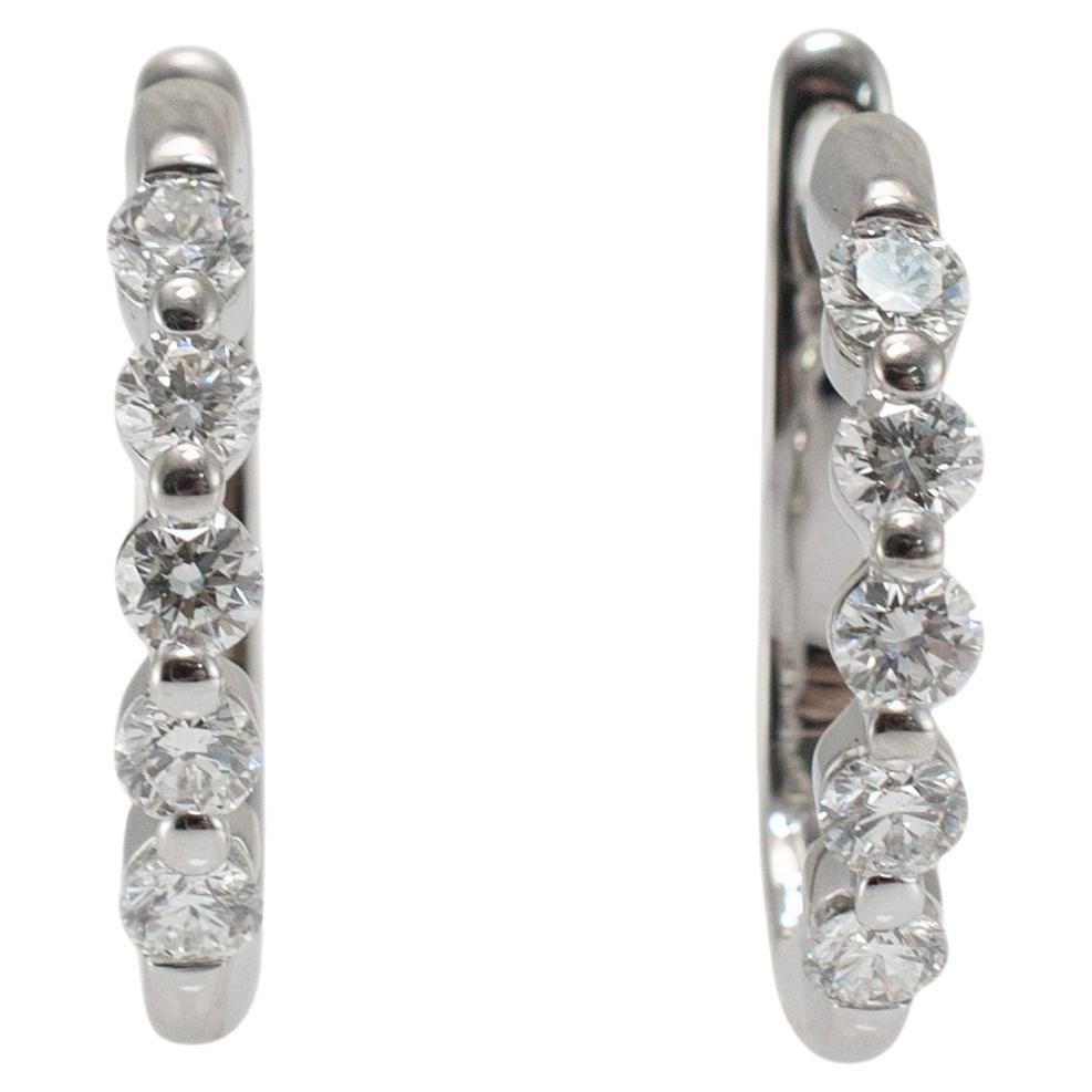 Ladies 18K White Gold Half Eternity Diamond Hoop Earrings