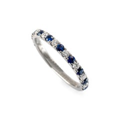 Ladies 18K White Gold Half Eternity Diamond & Sapphire Band Ring