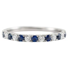 Ladies 18K White Gold Half Eternity Diamond & Sapphire Band Ring