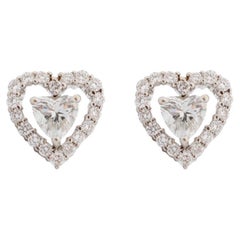 Ladies 18K White Gold Heart Halo Diamond Earrings