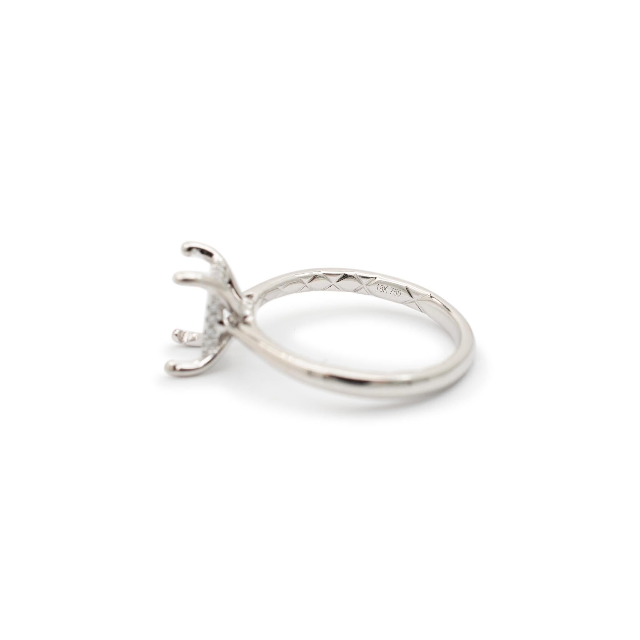 Ladies 18K White Gold Hidden Halo Diamond Rectangular Semi Mount Engagement Ring For Sale 2