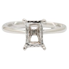 Used Ladies 18K White Gold Hidden Halo Diamond Rectangular Semi Mount Engagement Ring