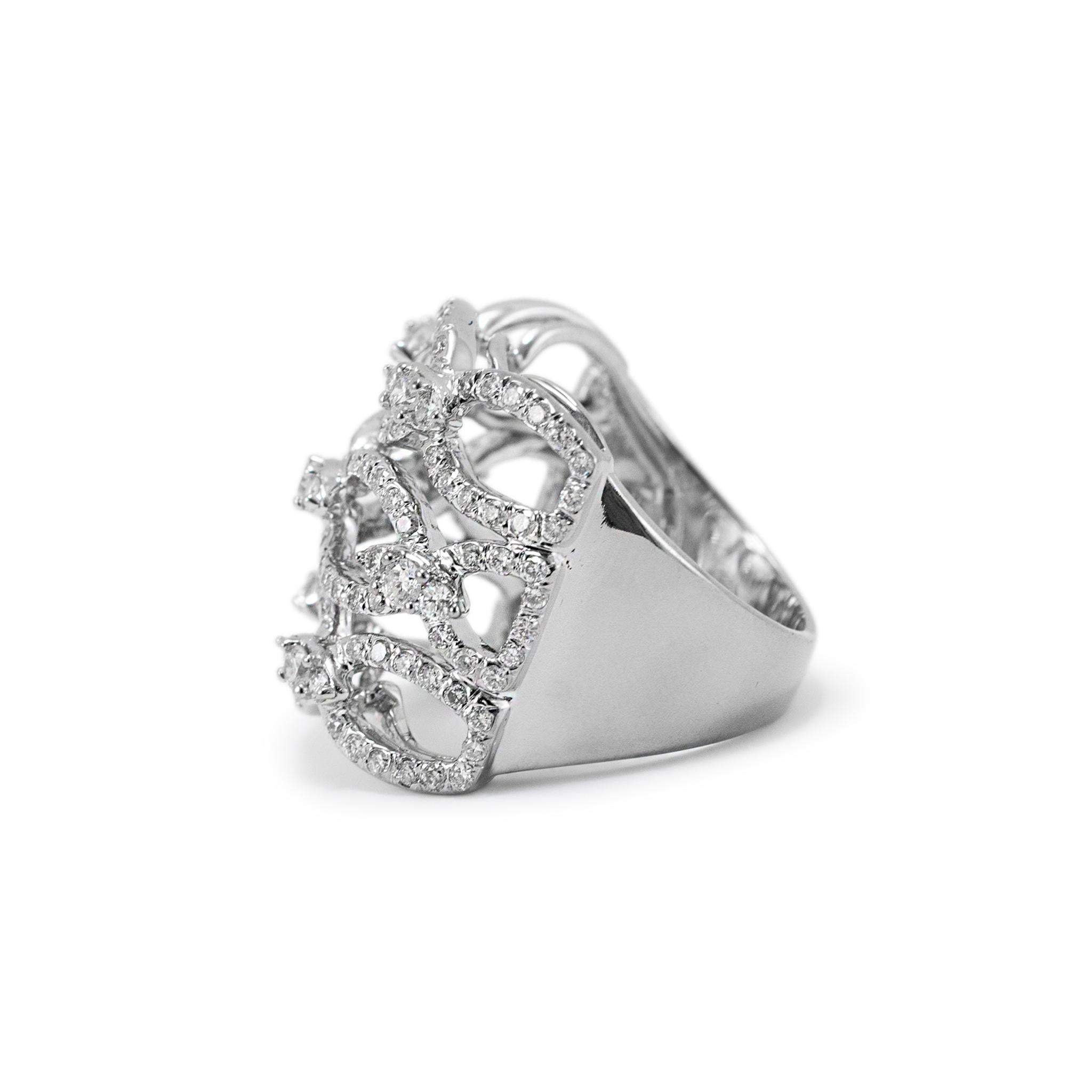 Round Cut Ladies 18K White Gold Infinity Stacked Pave Diamond Band Ring For Sale