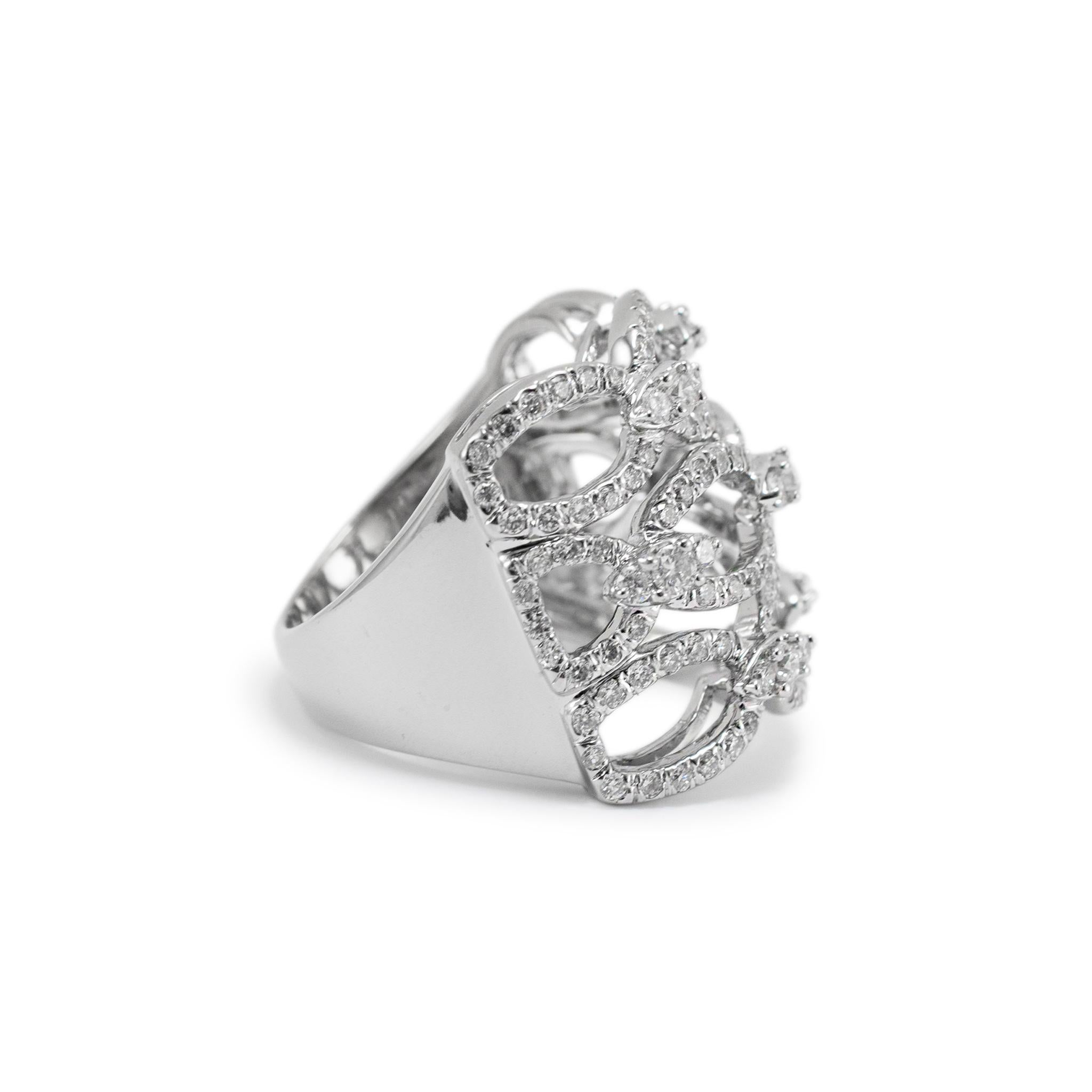 Ladies 18K White Gold Infinity Stacked Pave Diamond Band Ring In Excellent Condition For Sale In Houston, TX