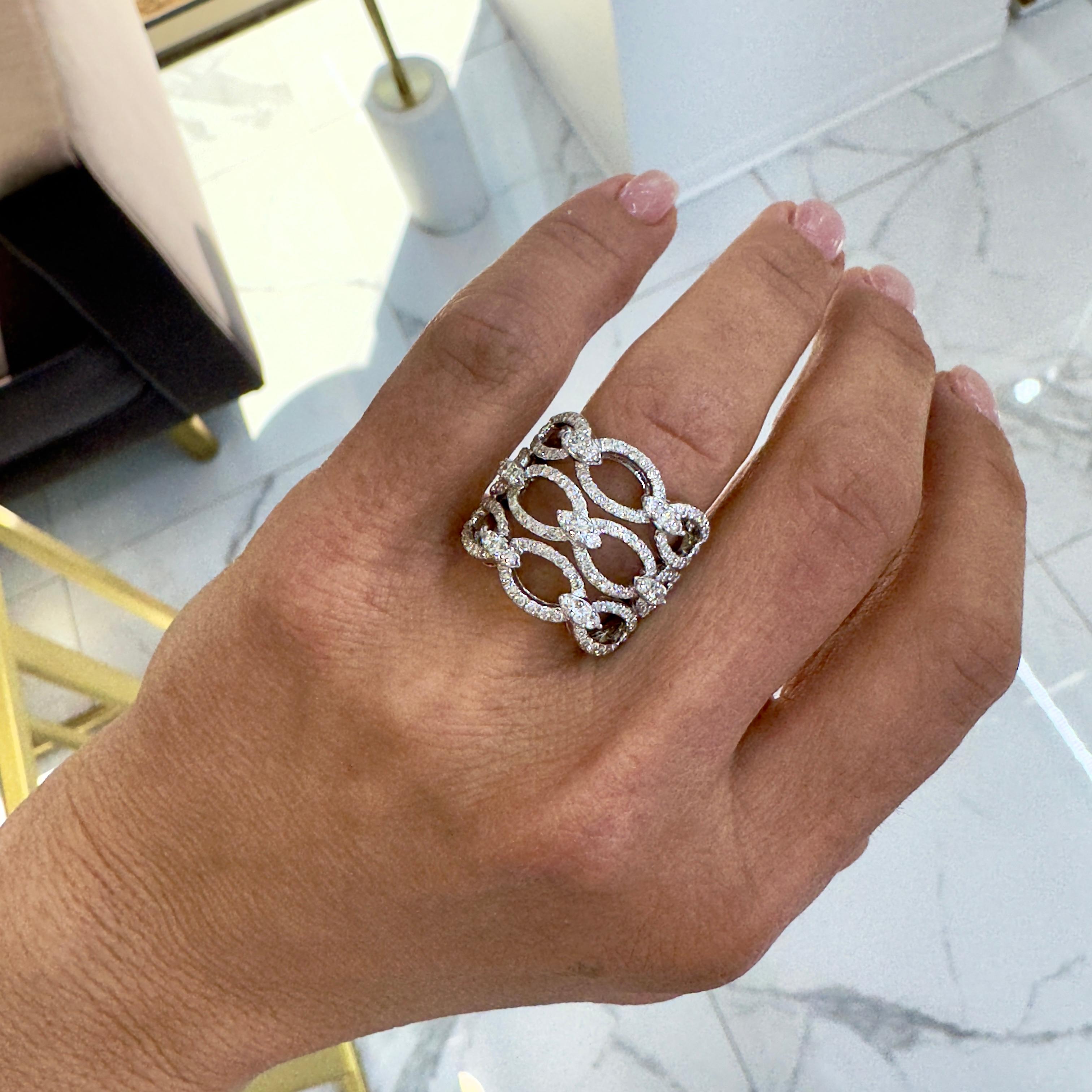 Ladies 18K White Gold Infinity Stacked Pave Diamond Band Ring For Sale 2