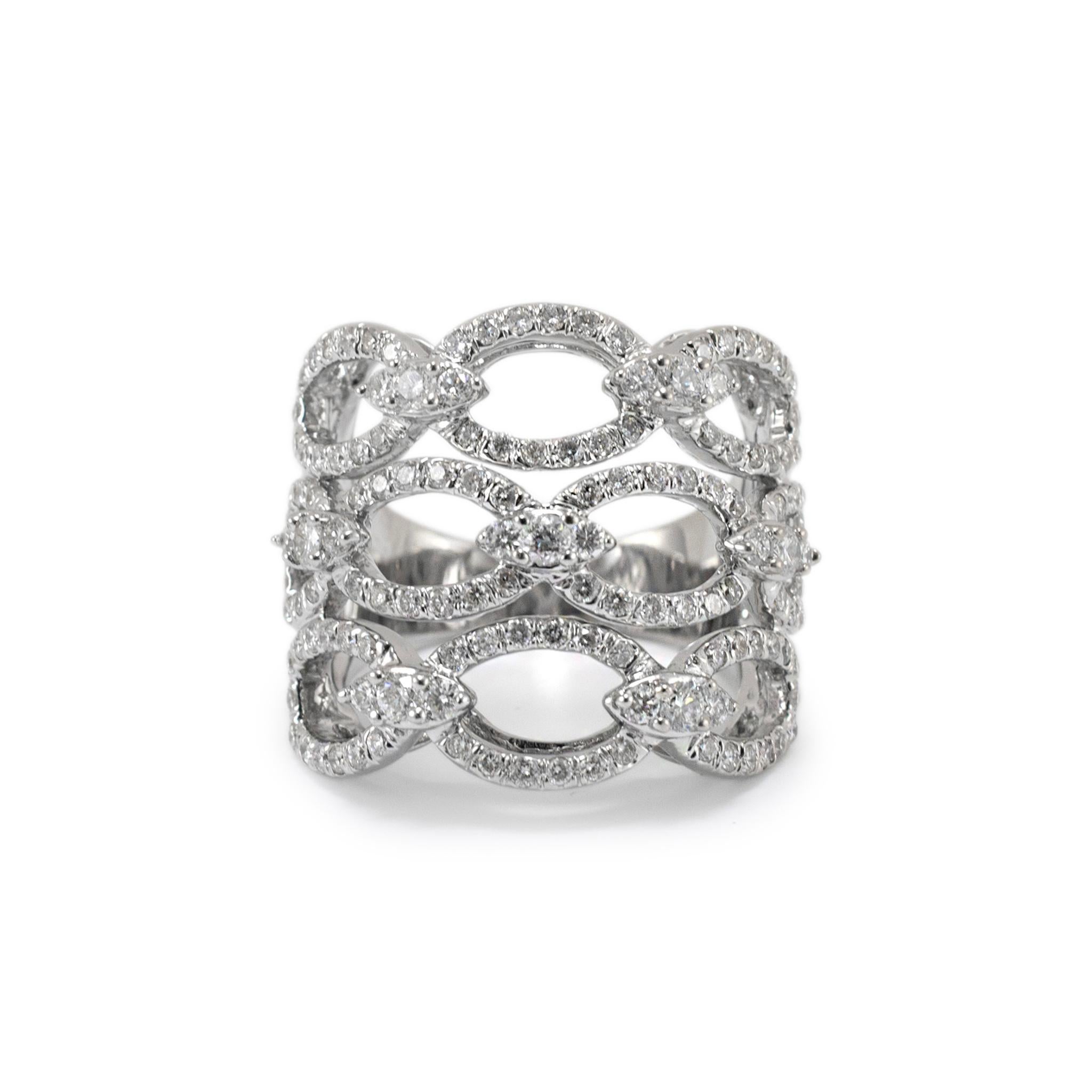 Ladies 18K White Gold Infinity Stacked Pave Diamond Band Ring