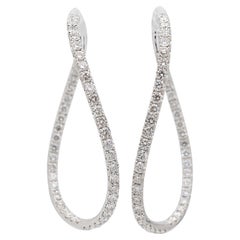 Boucles d'oreilles pour dames en or blanc 18 carats, avec diamants à l'intérieur et à l'extérieur, ondulés et torsadés