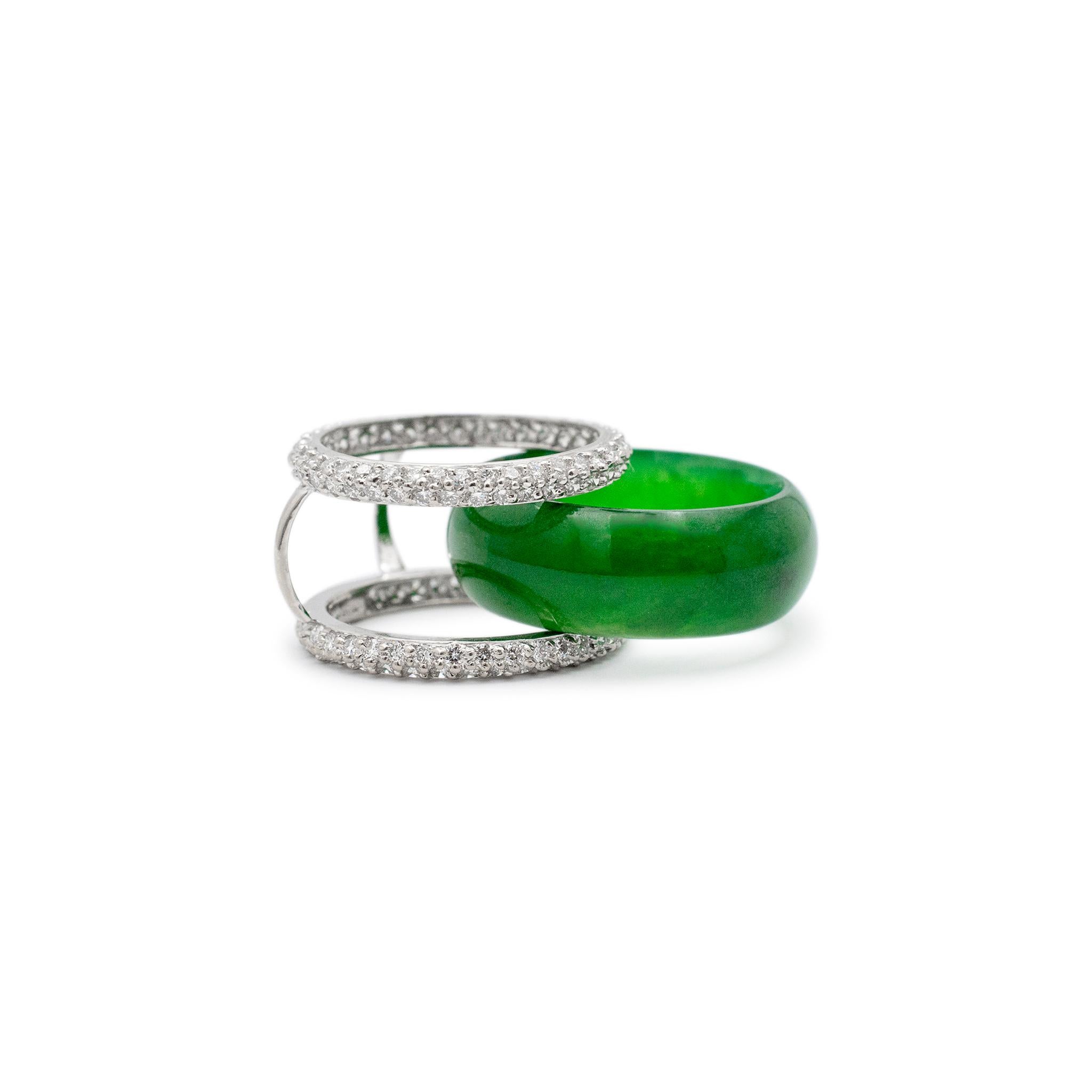 Damen 18 Karat Weißgold Jadeit Cluster Jacke Diamant Cocktail-Ring (Rundschliff)