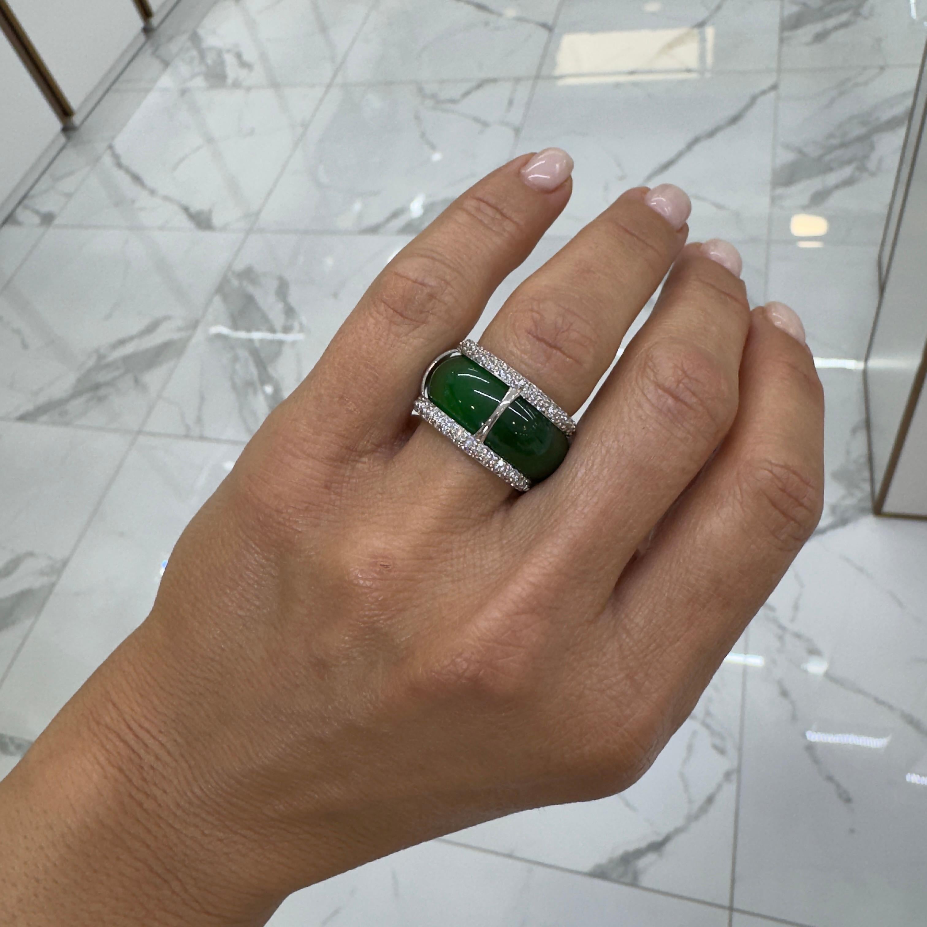 Damen 18 Karat Weißgold Jadeit Cluster Jacke Diamant Cocktail-Ring 3