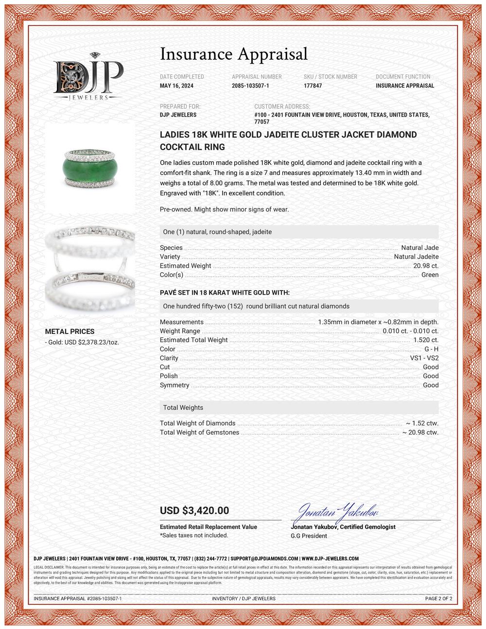 Damen 18 Karat Weißgold Jadeit Cluster Jacke Diamant Cocktail-Ring 4