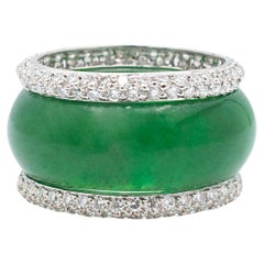 Ladies 18K White Gold Jadeite Cluster Jacket Diamond Cocktail Ring