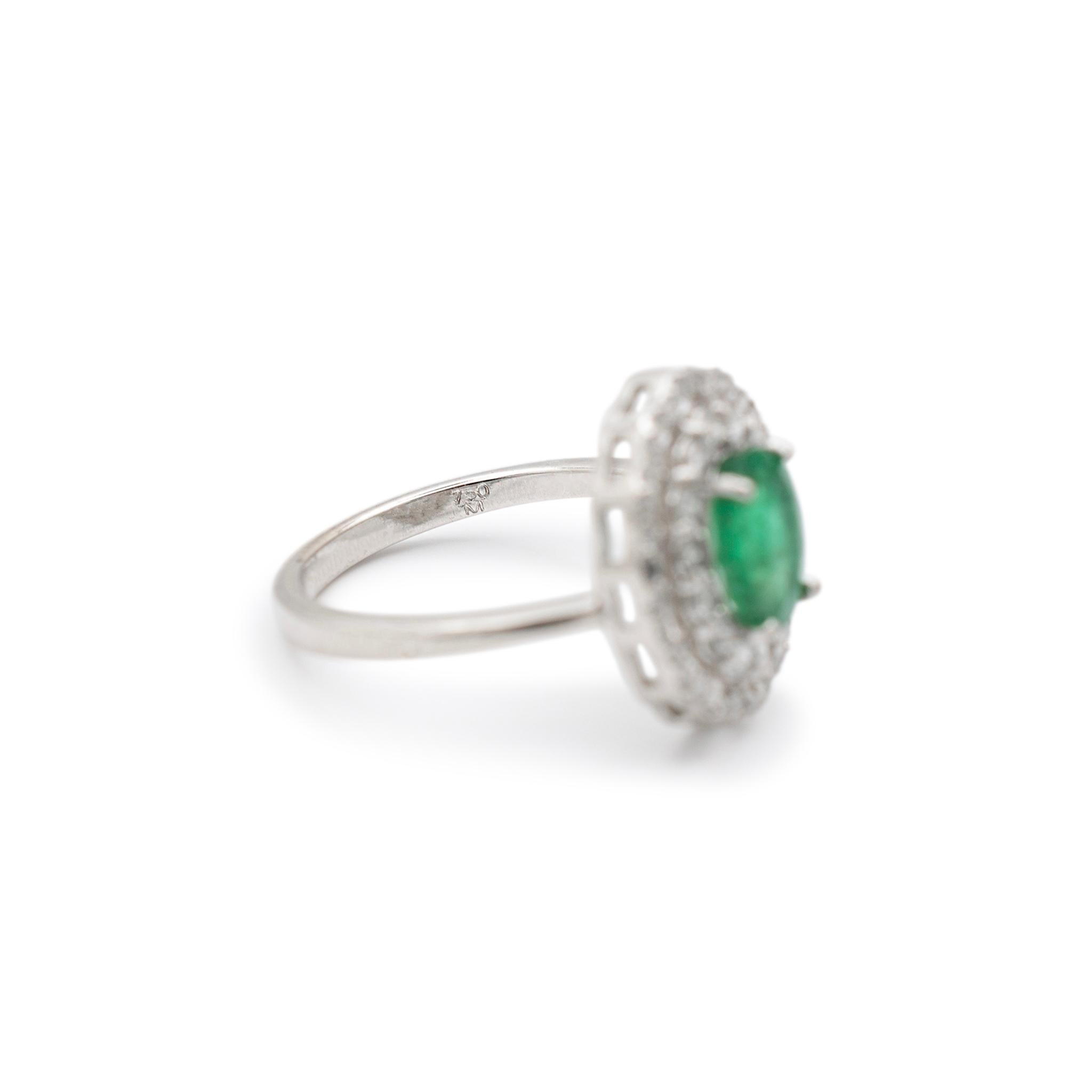 Women's Ladies 18k White Gold Oval Emerald Halo Diamond Cocktail Ring For Sale