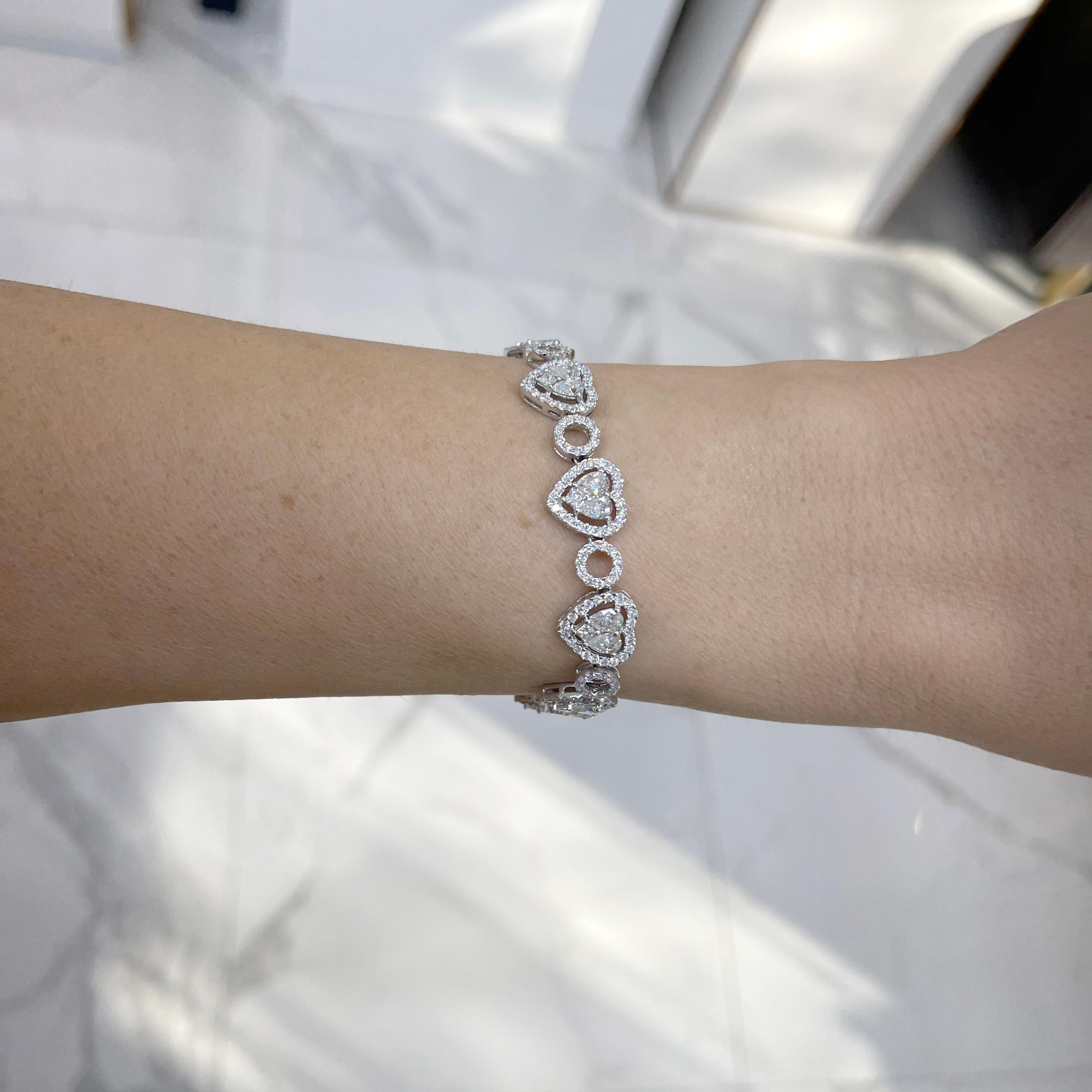 Women's Ladies 18K White Gold Pear Princess Heart Cluster Diamond Link Tennis Bracelet