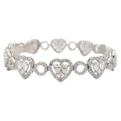Ladies 18K White Gold Pear Princess Heart Cluster Diamond Link Tennis Bracelet