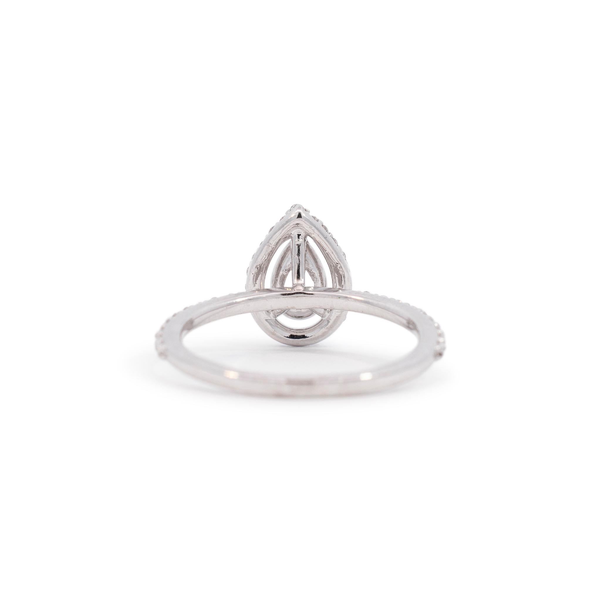 Damen-Verlobungsring aus 18 Karat Weißgold mit birnenförmigem Halo-Diamant in Halbfassung 1