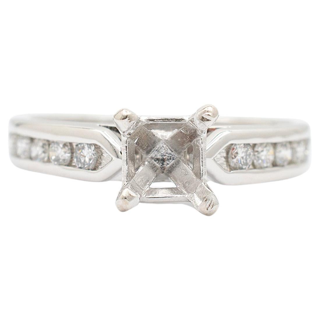 Ladies 18K White Gold Platinum Princess Cut Diamond Semi Mount Engagement Ring For Sale