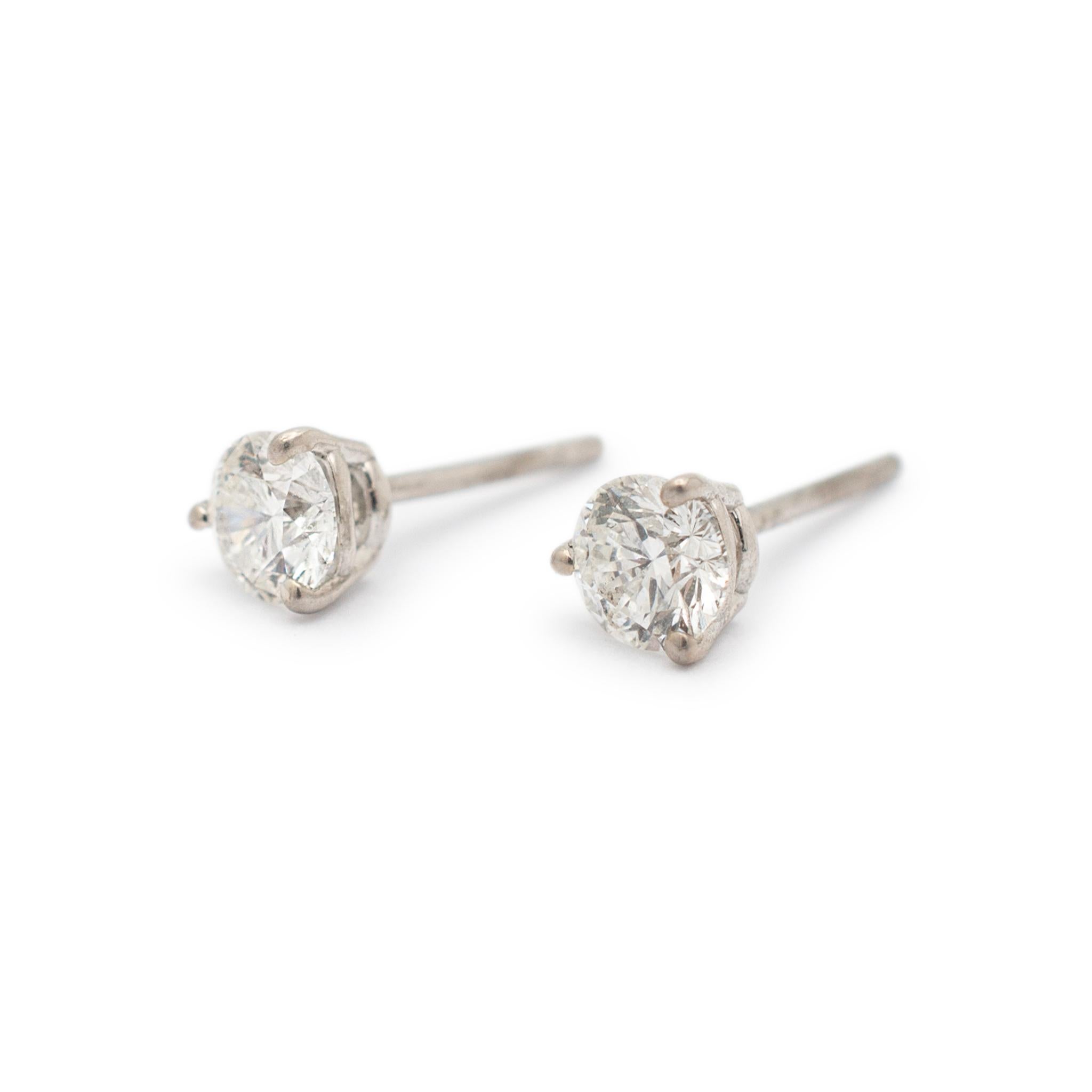 Round Cut Ladies 18K White Gold Push Back Martini 0.79CT Diamond Stud Earring For Sale