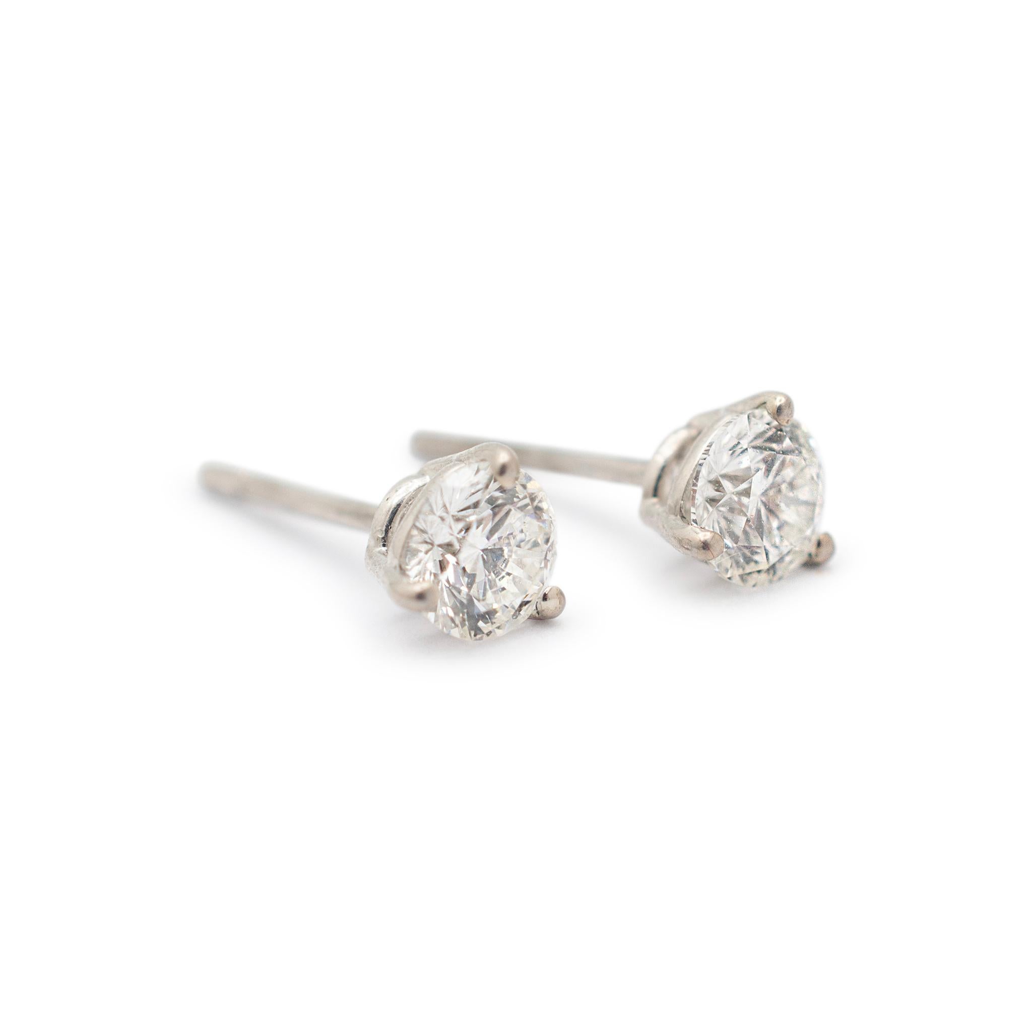 Ladies 18K White Gold Push Back Martini 0.79CT Diamond Stud Earring In Excellent Condition For Sale In Houston, TX