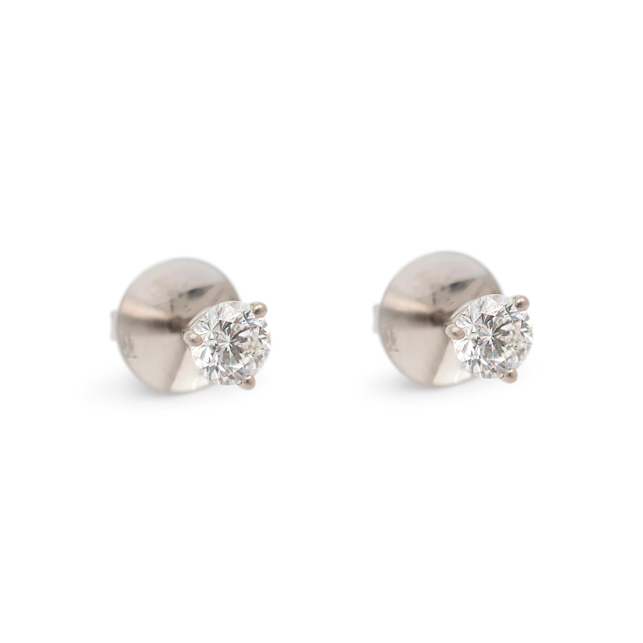Women's Ladies 18K White Gold Push Back Martini 0.79CT Diamond Stud Earring For Sale