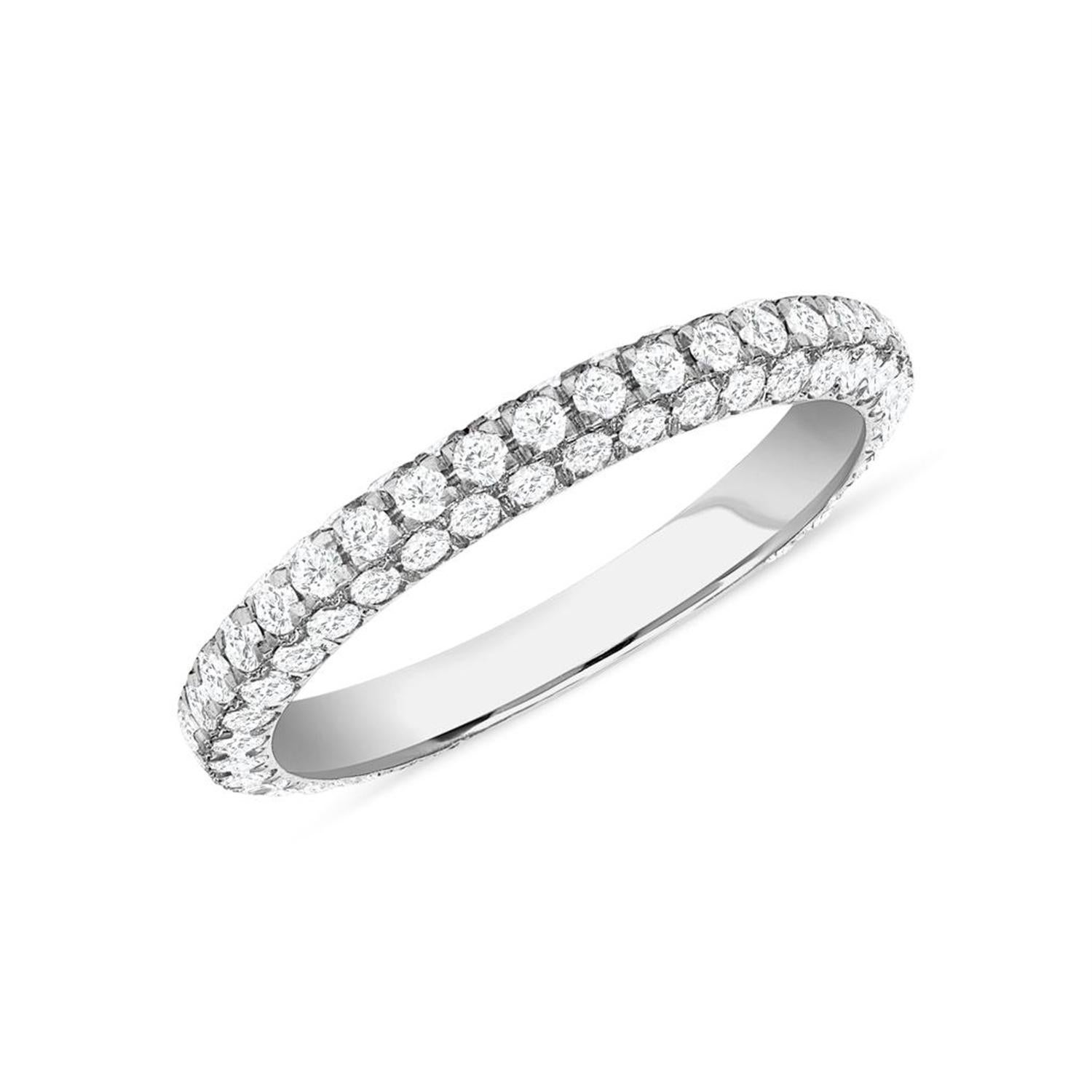 Round Cut Ladies 18k White Gold Round 1.61 Carat Diamond Pave Eternity Ring For Sale
