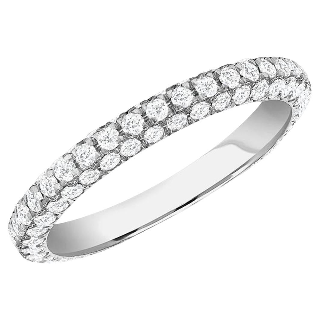Ladies 18k White Gold Round 1.61 Carat Diamond Pave Eternity Ring