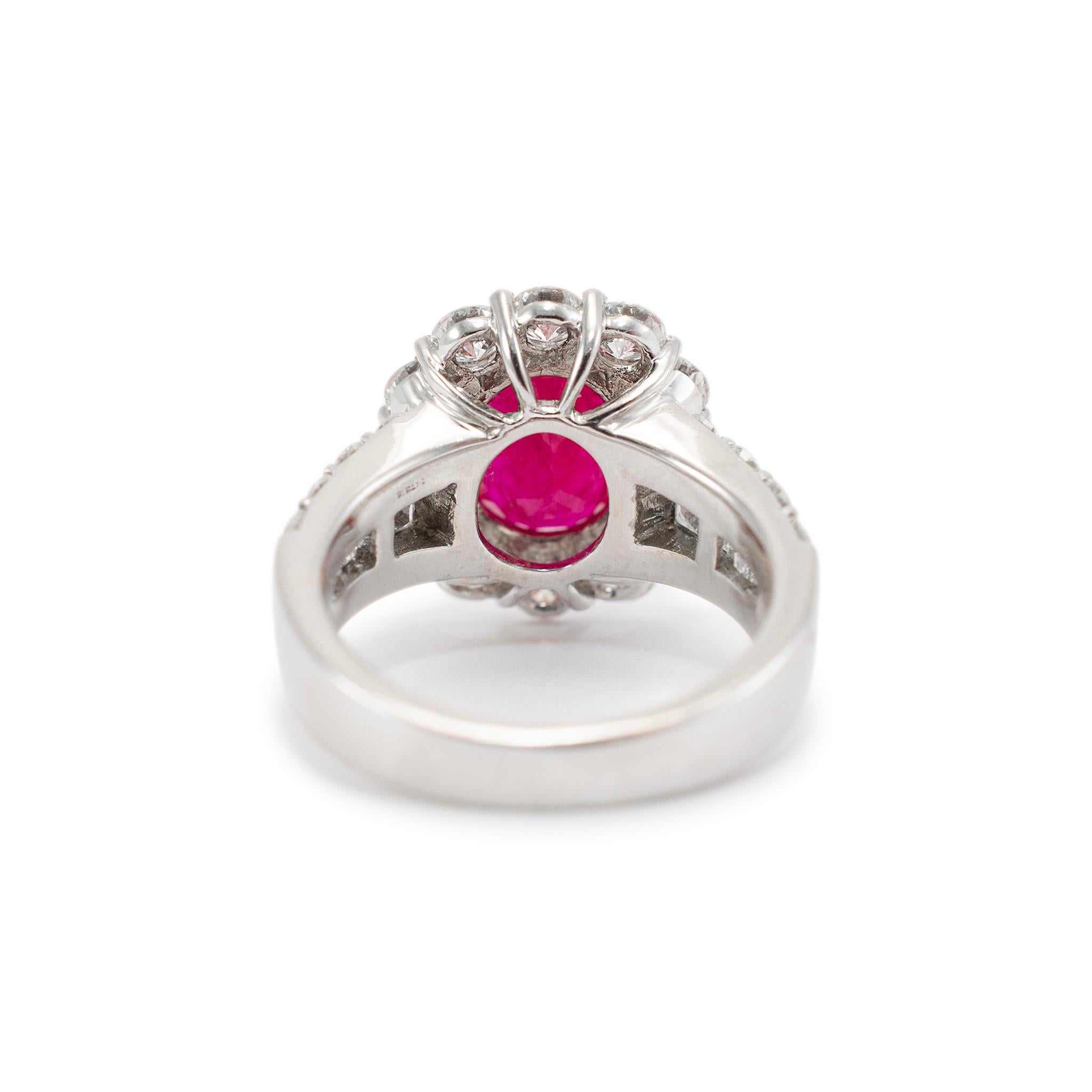 Women's Ladies 18K White Gold Ruby Halo Accented Diamond Cocktail Ring For Sale