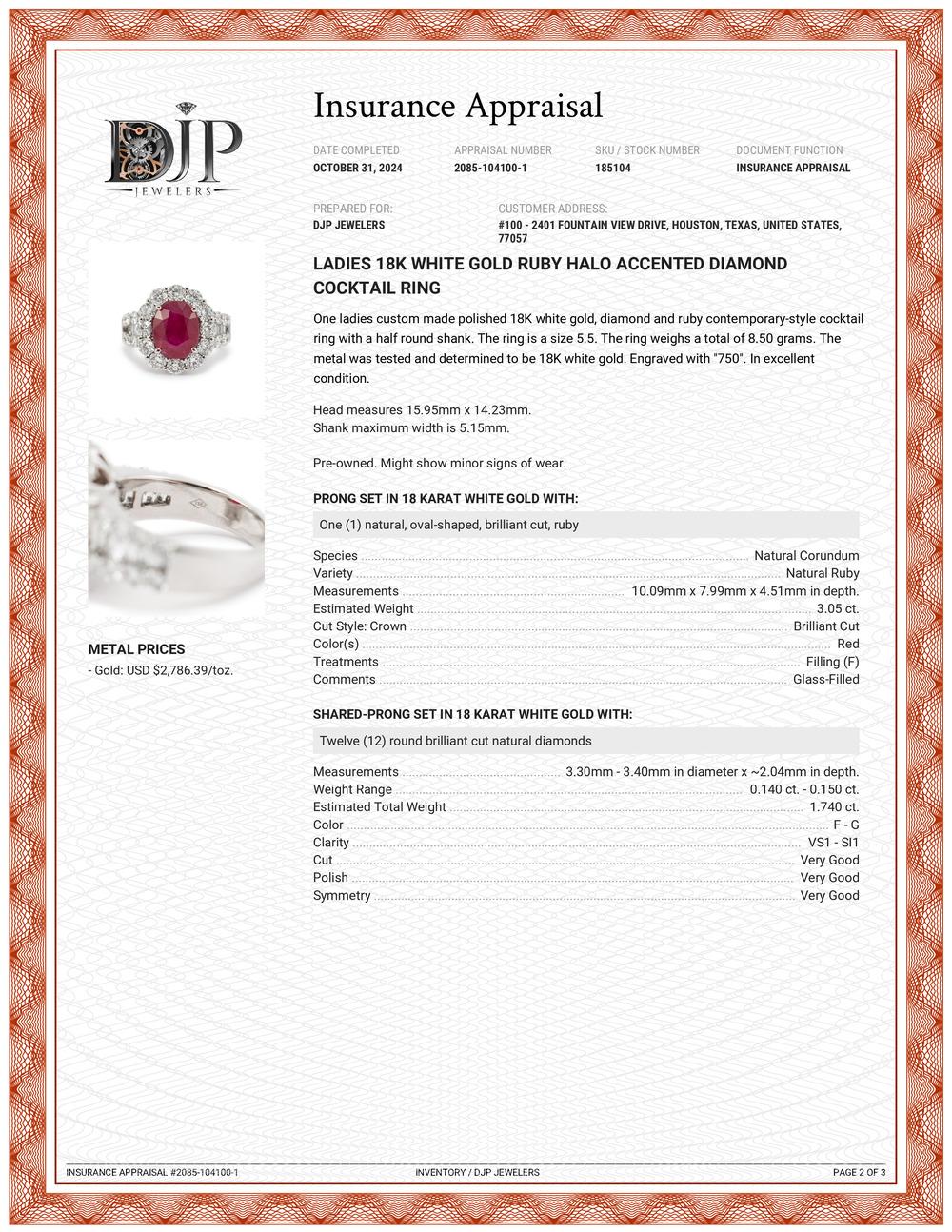 Ladies 18K White Gold Ruby Halo Accented Diamond Cocktail Ring For Sale 4