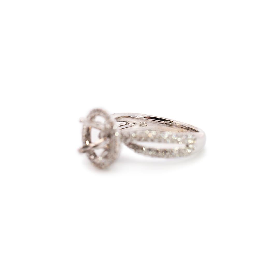 Women's Ladies 18k White Gold Semi Mount Halo Diamond Engagement Ring For Sale
