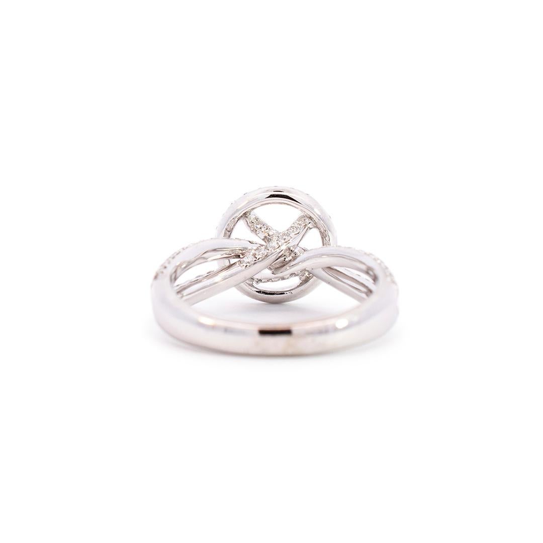 Ladies 18k White Gold Semi Mount Halo Diamond Engagement Ring For Sale 2