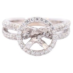 Used Ladies 18k White Gold Semi Mount Halo Diamond Engagement Ring