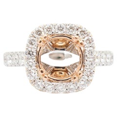 Ladies 18K White & Rose Gold Halo Diamond Semi Mount Engagement Ring